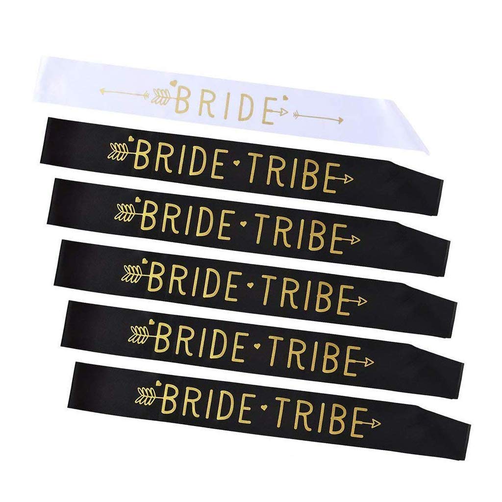 PATPAT satin Bride Tribe Sashes Set, Black; White, 6 Pieces PATPAT satin Bride Tribe Sashes Set, Black; White, 6 Pieces